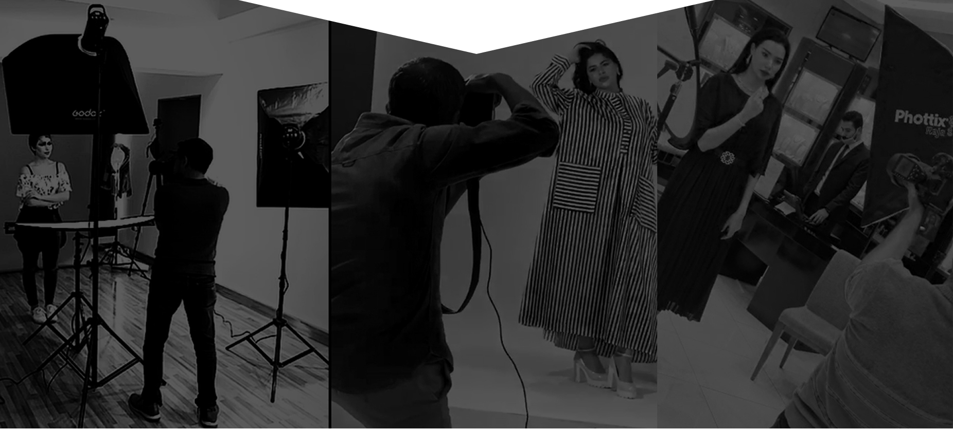 Studio setup during commercial shoot